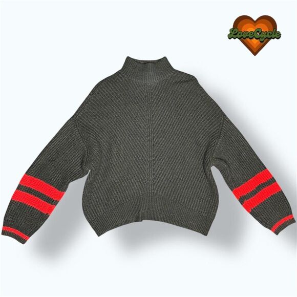 Women's Express Black Mock Neck Sweater with Red Sleeve Stripes – Size XS - Picture 2 of 6